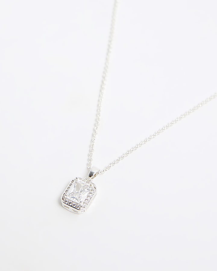 Silver Square Pendant Necklace