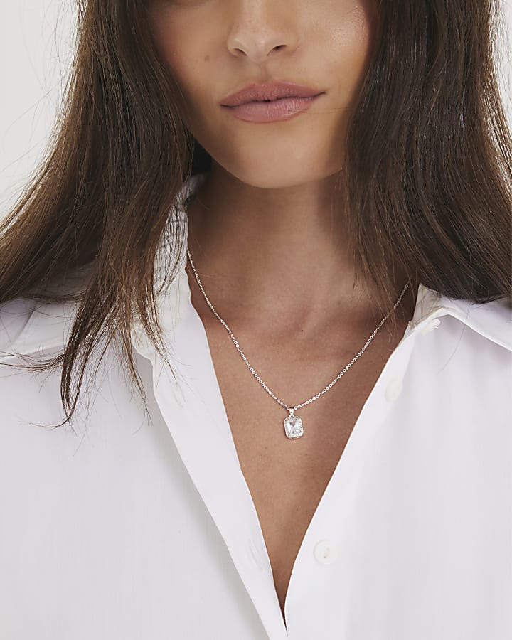 Silver Square Pendant Necklace