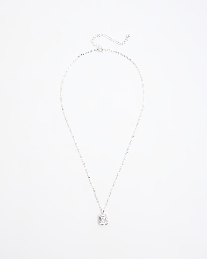 Silver Square Pendant Necklace