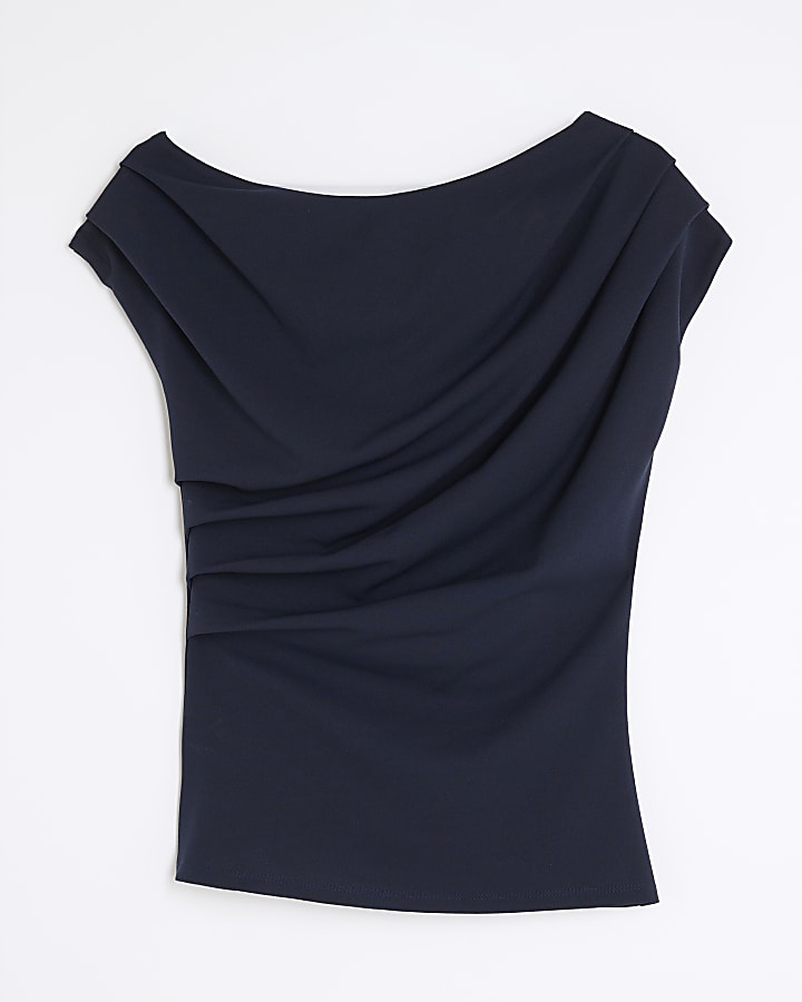 Navy Drape Scuba Top