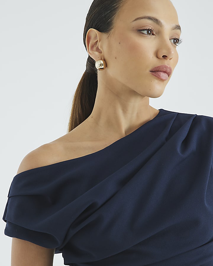 Navy Drape Scuba Top