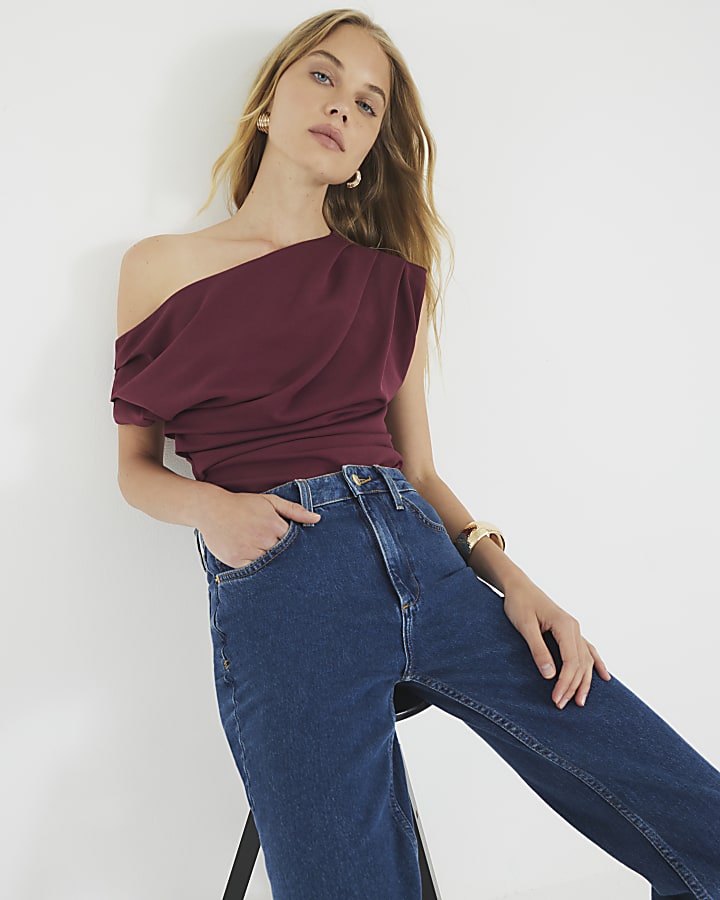 Red Sleeveless Drape Scuba Top