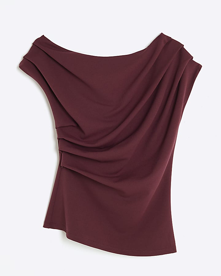 Red Sleeveless Drape Scuba Top