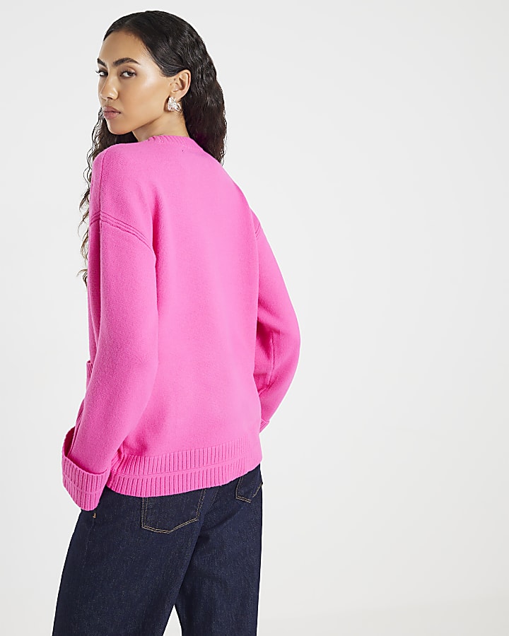 Pink Knitted Long Sleeve Cardigan