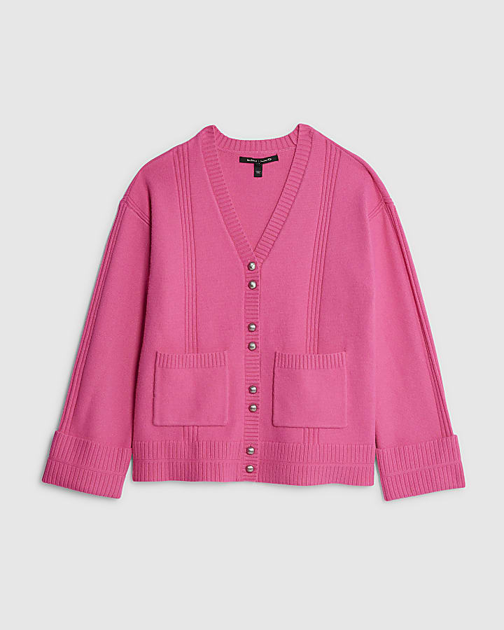 Pink Knitted Long Sleeve Cardigan