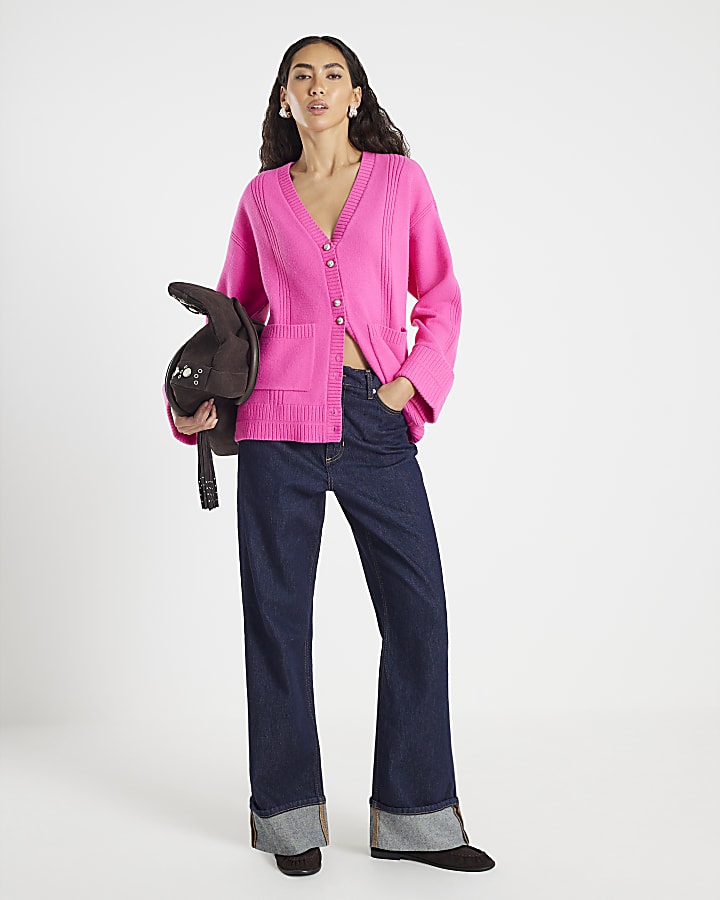 Pink Knitted Long Sleeve Cardigan