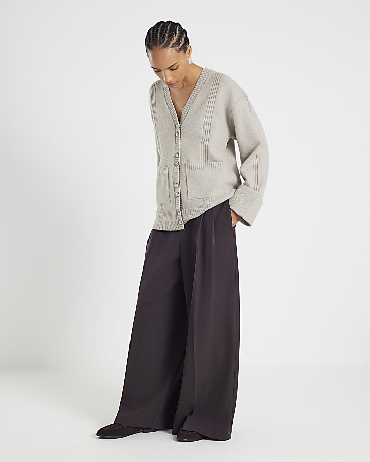 Brown Knitted Long Sleeve Cardigan