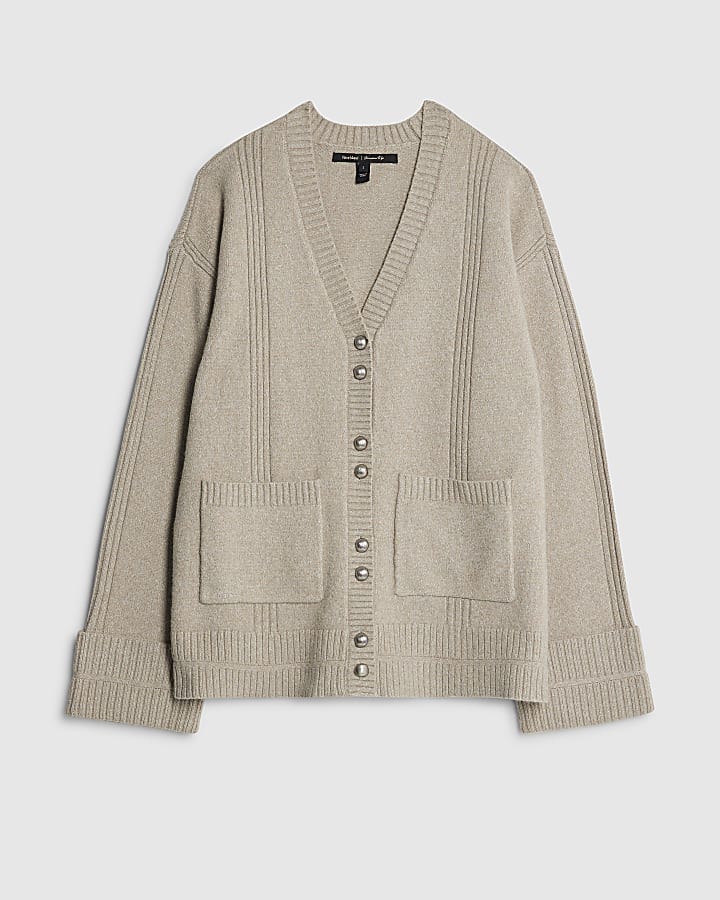 Brown Knitted Long Sleeve Cardigan