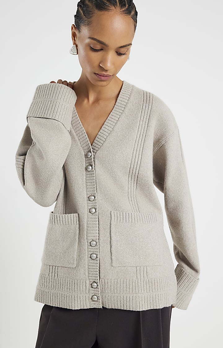 Brown Knitted Long Sleeve Cardigan