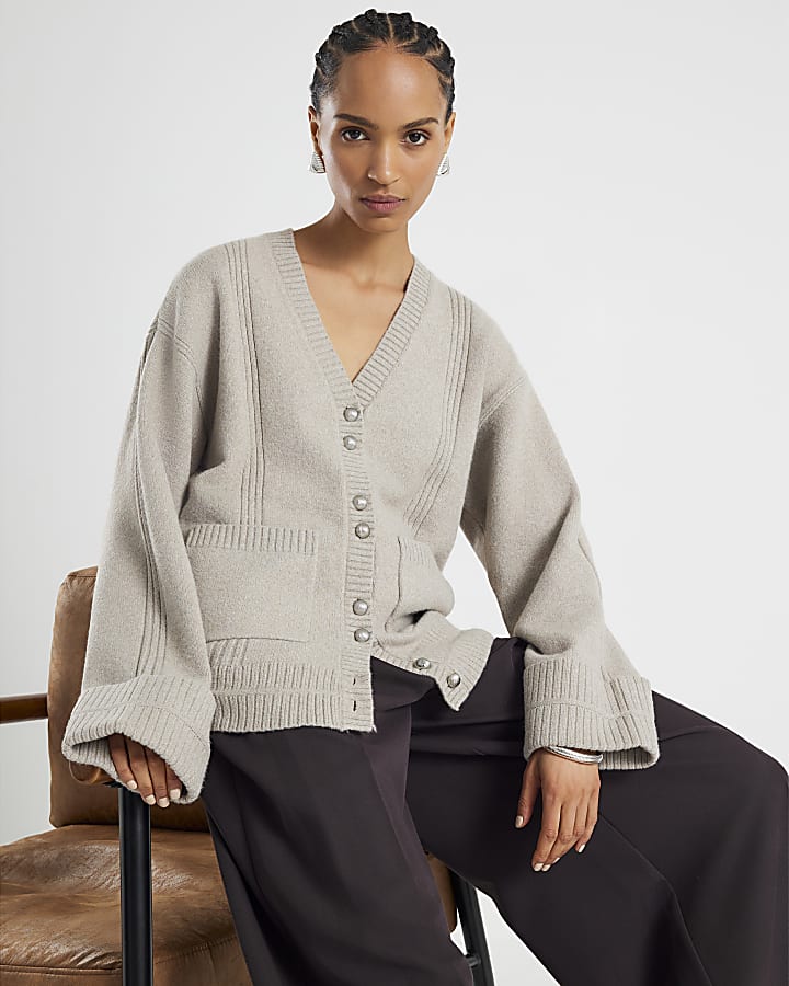 Brown Knitted Long Sleeve Cardigan