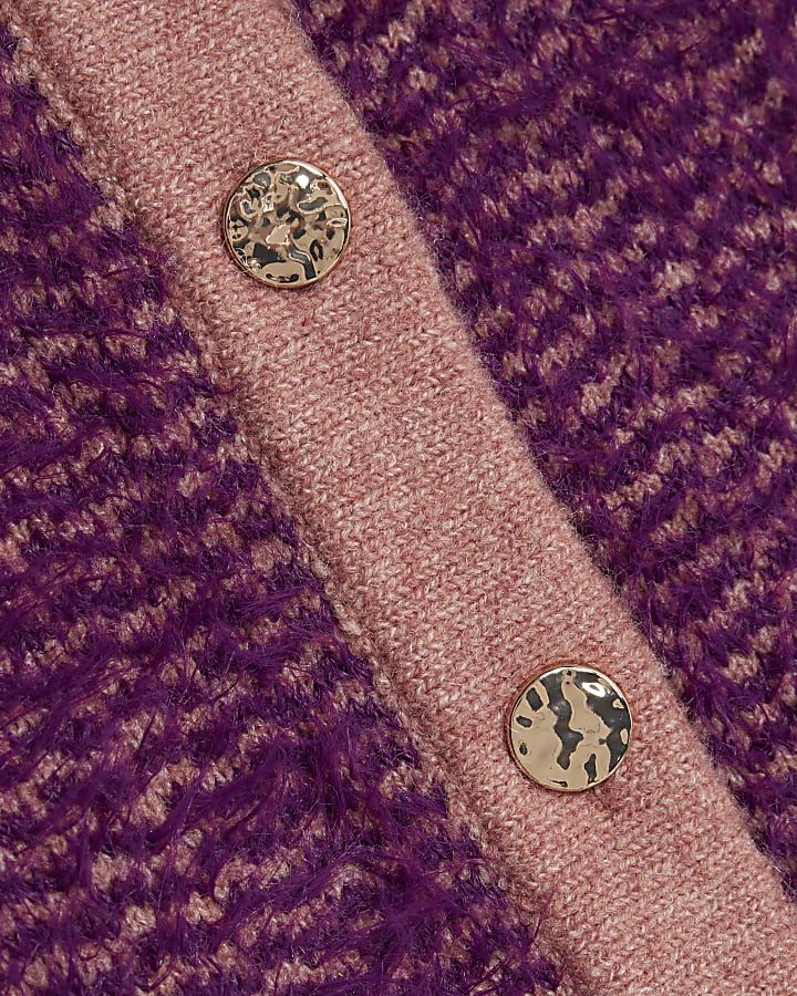 Purple Boucle Knitted Cardigan