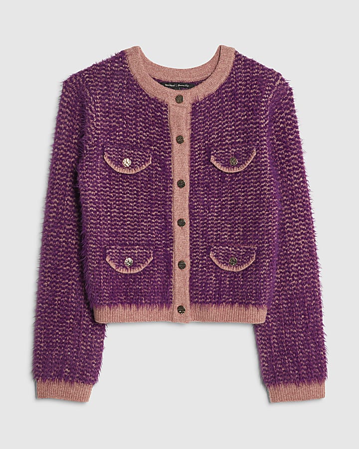 Purple Boucle Knitted Cardigan