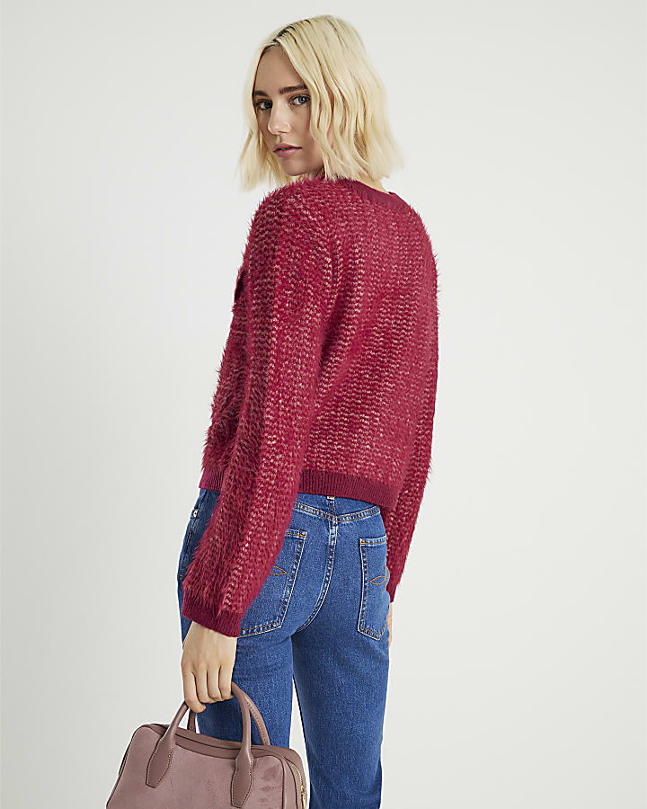 Red Boucle cardigan