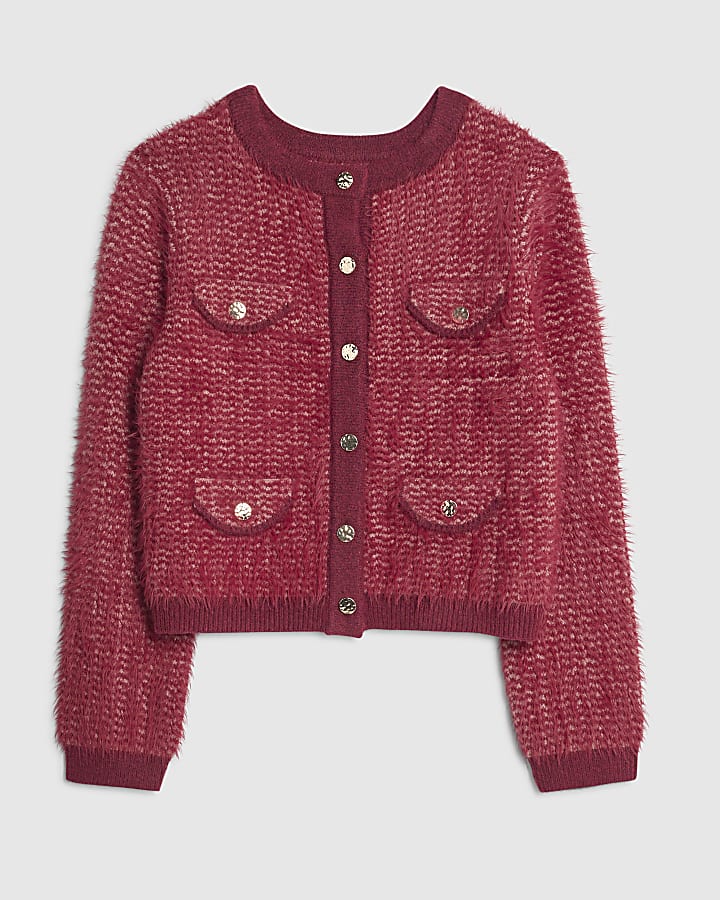Red Boucle cardigan