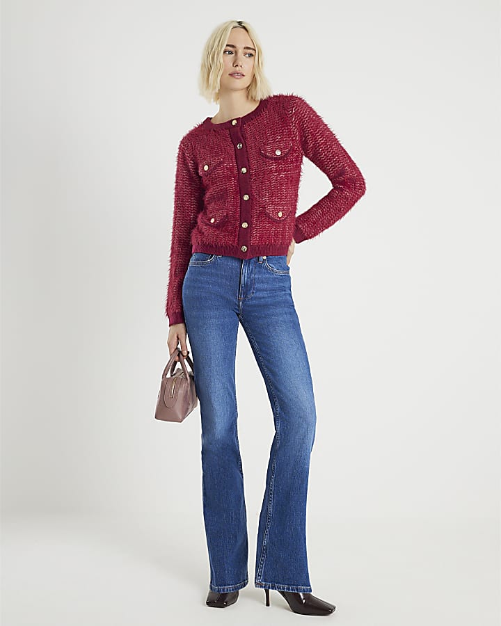 Red Boucle cardigan