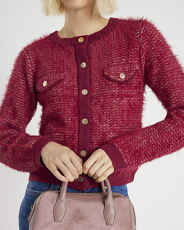 Red Boucle cardigan