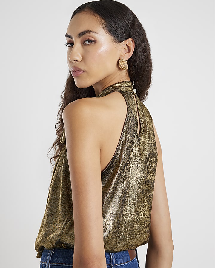 Gold Metallic Halter Neck Top