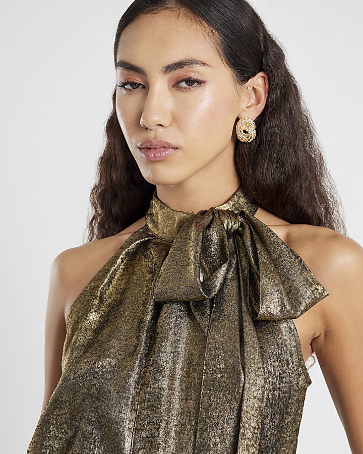 Gold Metallic Halter Neck Top