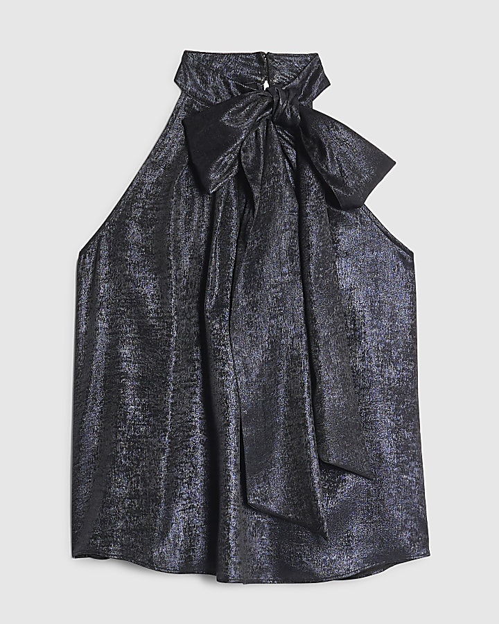 Navy Metallic Halter Neck Top