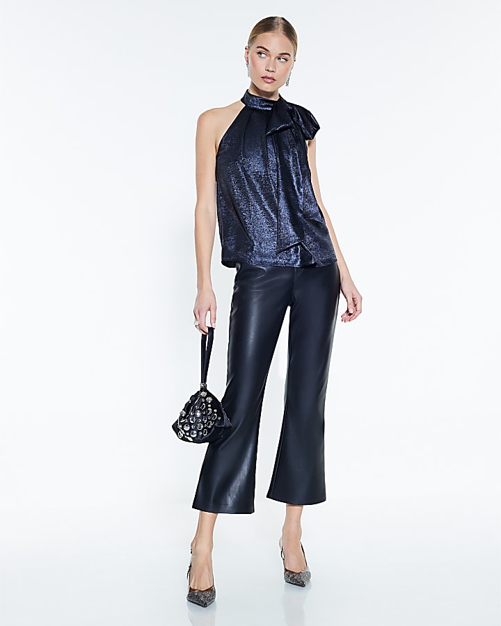Navy Metallic Halter Neck Top