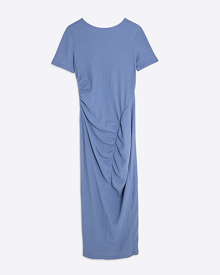 Blue Textured Drape Midi Dress