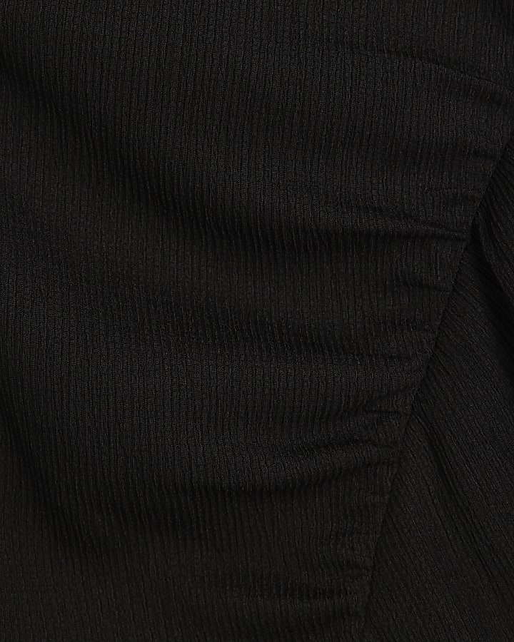 Black Textured Drape Midi Dress