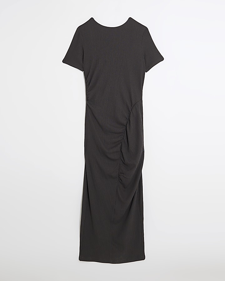 Grey Textured Drape Midi Dress