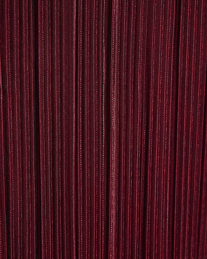 Red Plisse Wide Leg Trousers