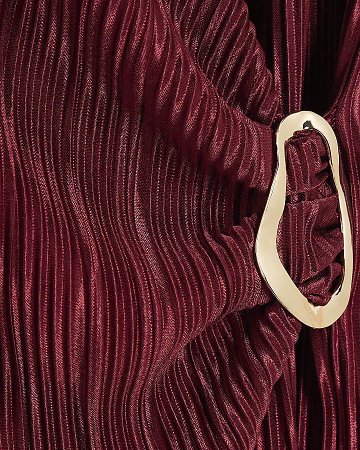 Red Plisse Sleeveless Gold Trim Top