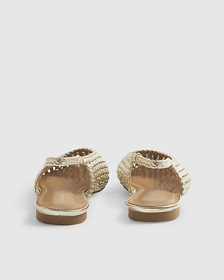 Gold Woven Pointed Slingback Shoes