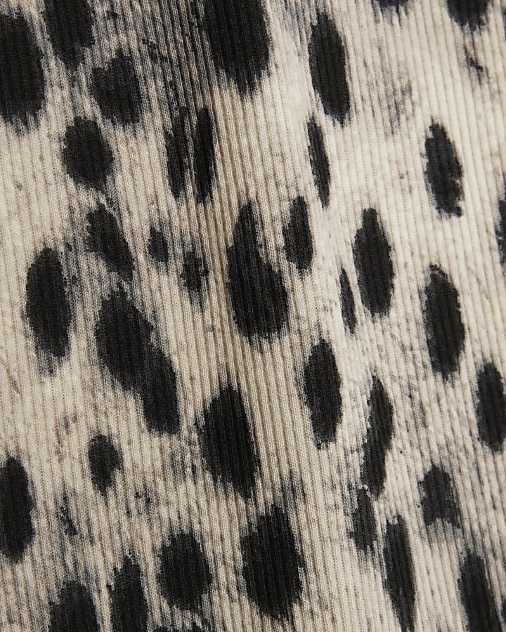 Cream leopard Print Long Sleeve Ribbed Top