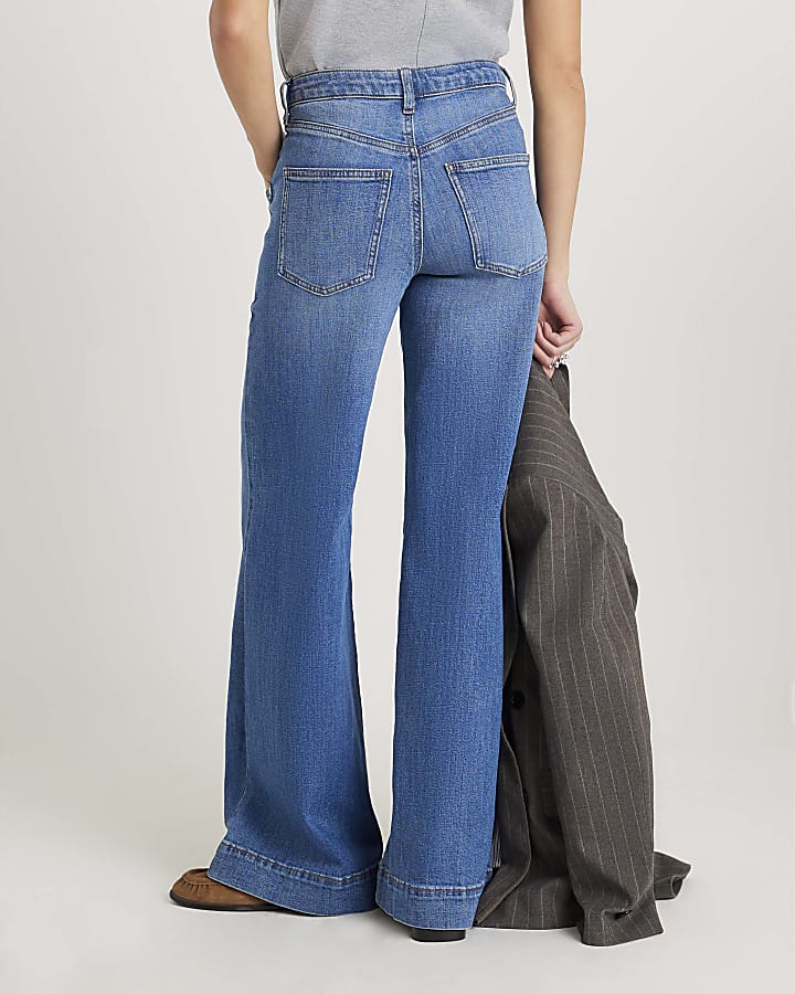 Blue Wide Leg Pocket Front Jeans