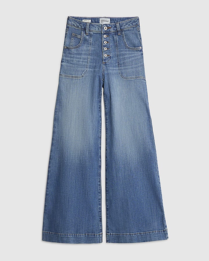 Blue Wide Leg Pocket Front Jeans