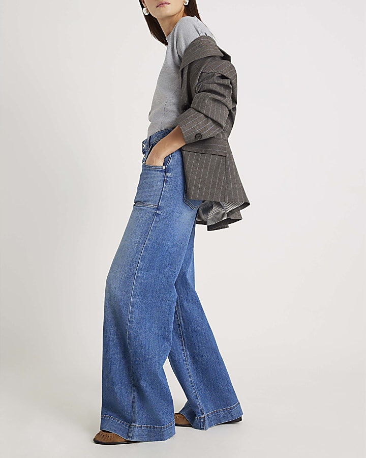 Blue Wide Leg Pocket Front Jeans