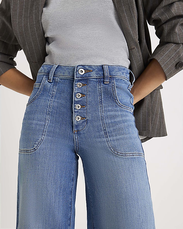 Blue Wide Leg Pocket Front Jeans