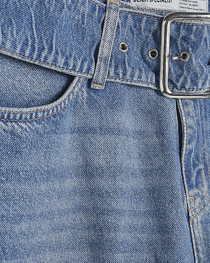 Blue Mid Rise Belted Tapered Jeans