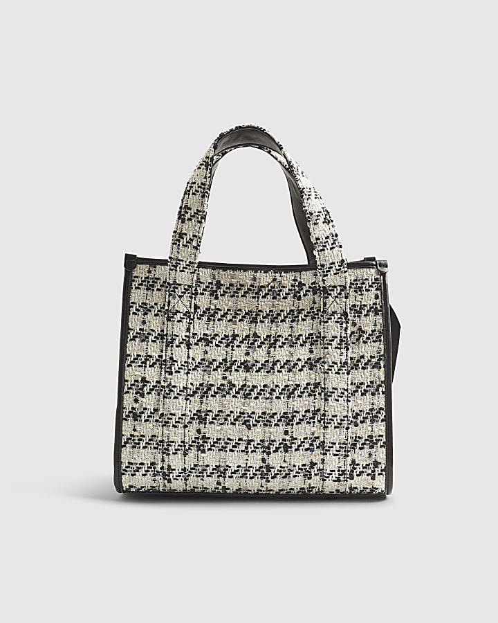 Cream Boucle Embroidered Tote Bag