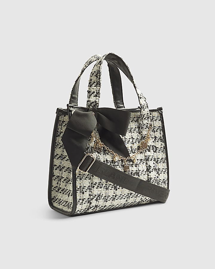 Cream Boucle Embroidered Tote Bag
