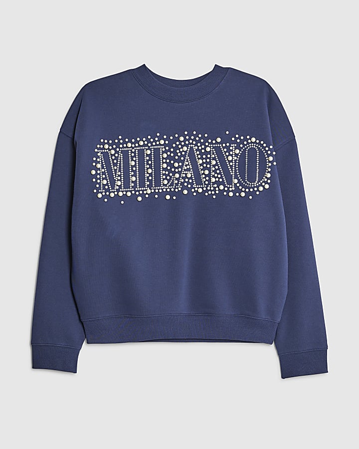 Navy Long Sleeve Milano Pearl Sweatshirt