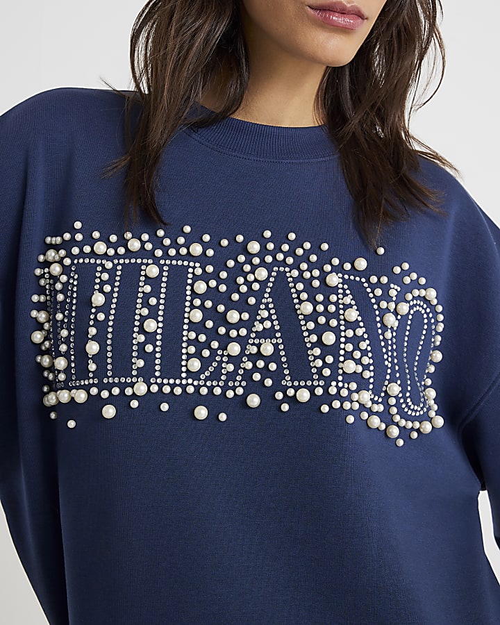Navy Long Sleeve Milano Pearl Sweatshirt