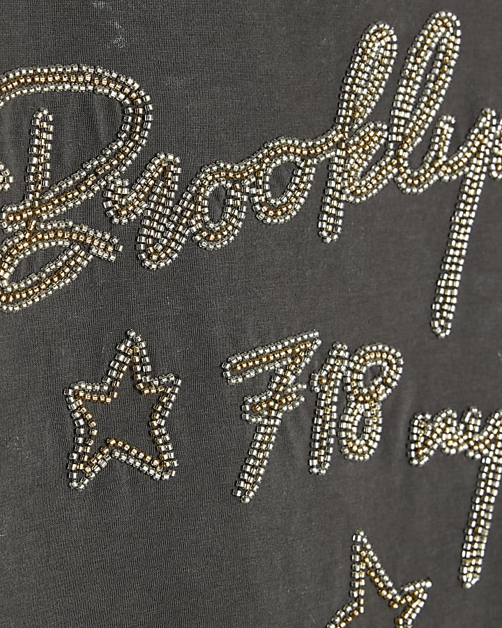 Grey Short Sleeve Brooklyn NYC Beaded T-shirt