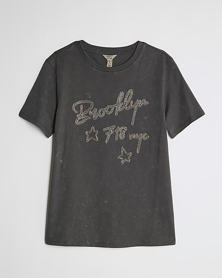 Grey Short Sleeve Brooklyn NYC Beaded T-shirt