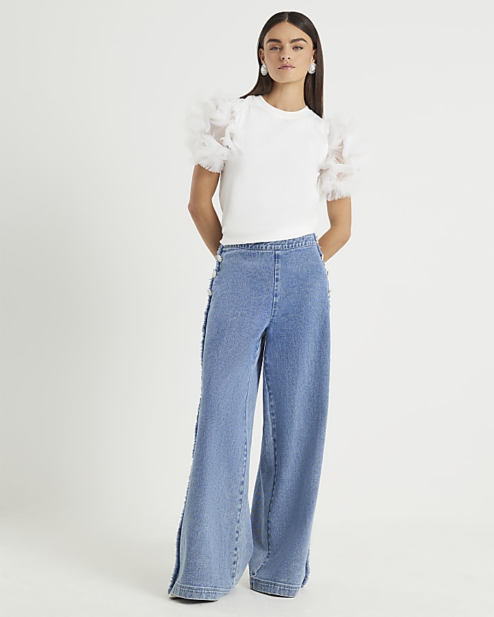 Cream Short Ruffle Sleeve Top
