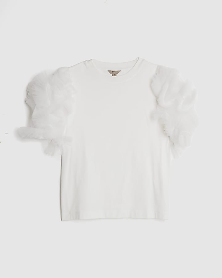 Cream Short Ruffle Sleeve Top