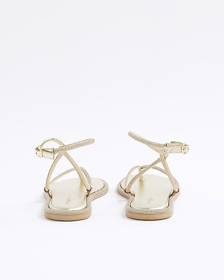 Gold Embellished Twist Strappy Sandals