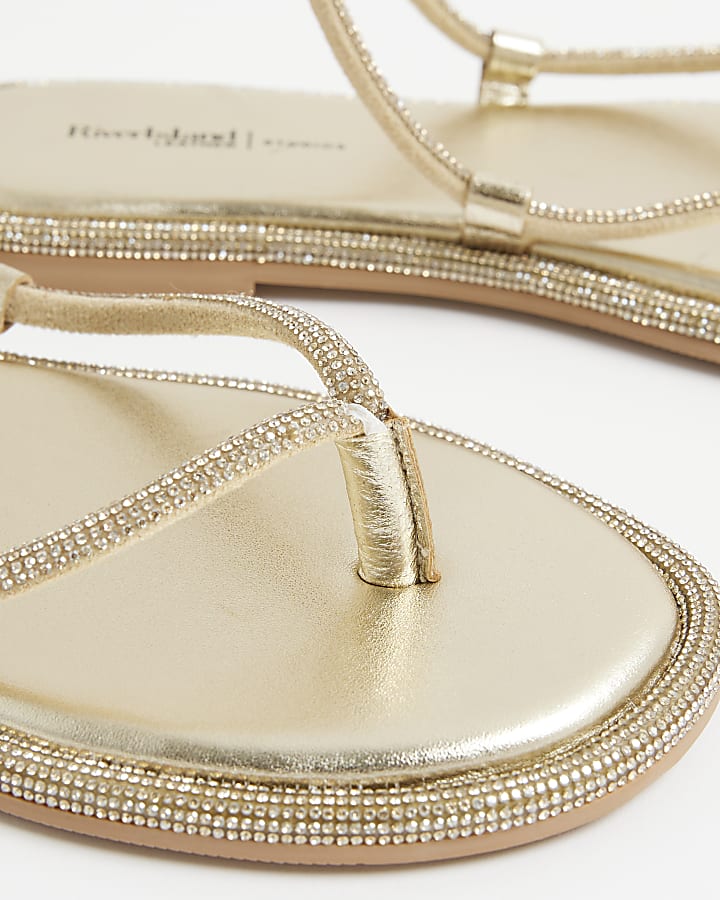 Gold Embellished Twist Strappy Sandals