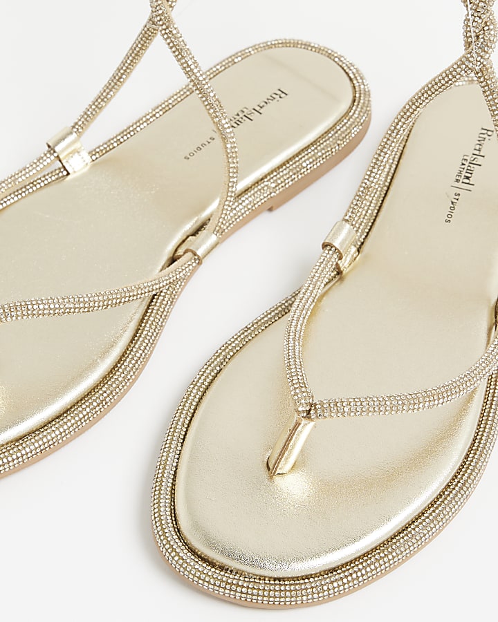Gold Embellished Twist Strappy Sandals