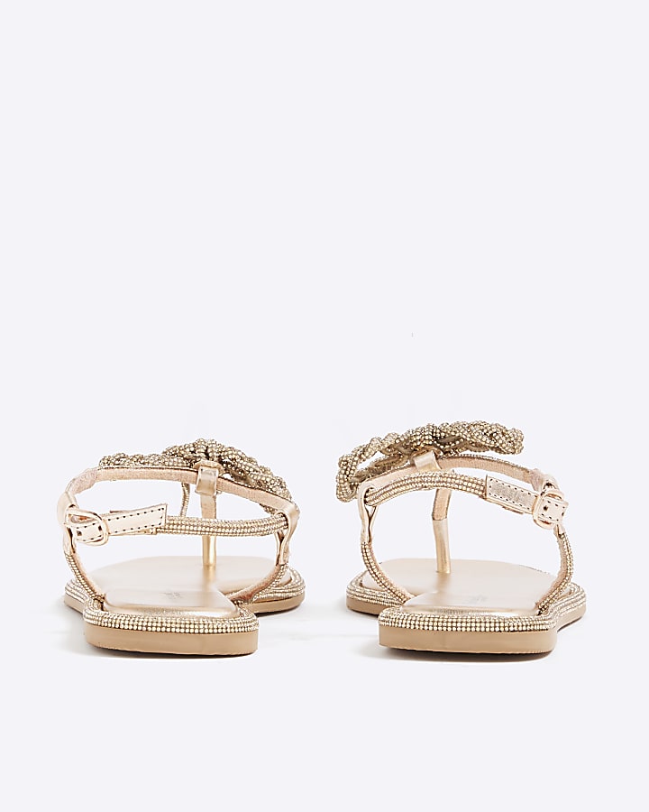 Rose Gold Embellished Bow Toepost Sandal