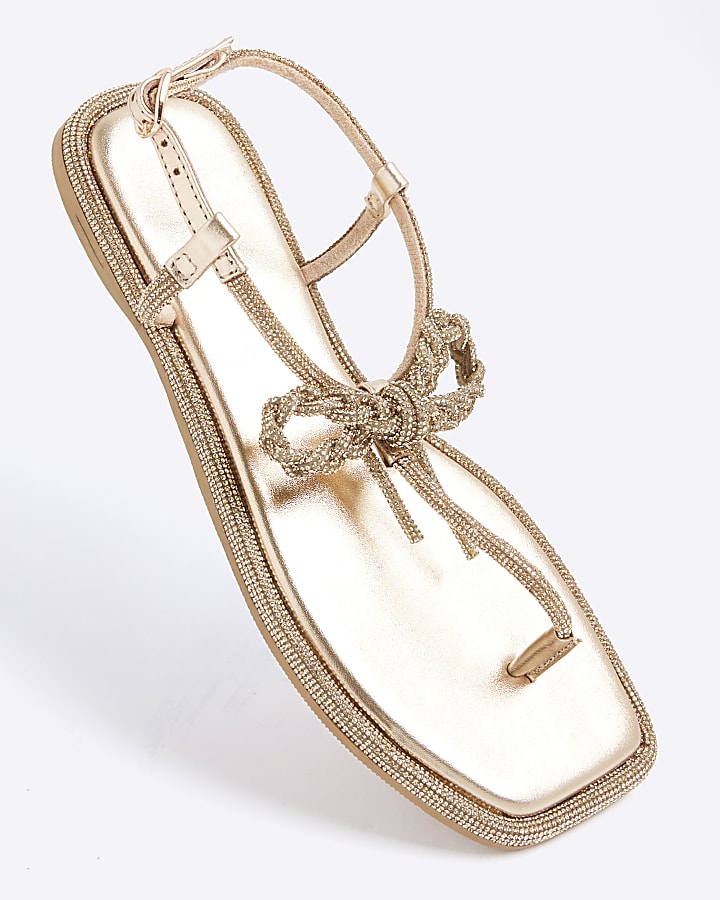 Rose Gold Embellished Bow Toepost Sandal