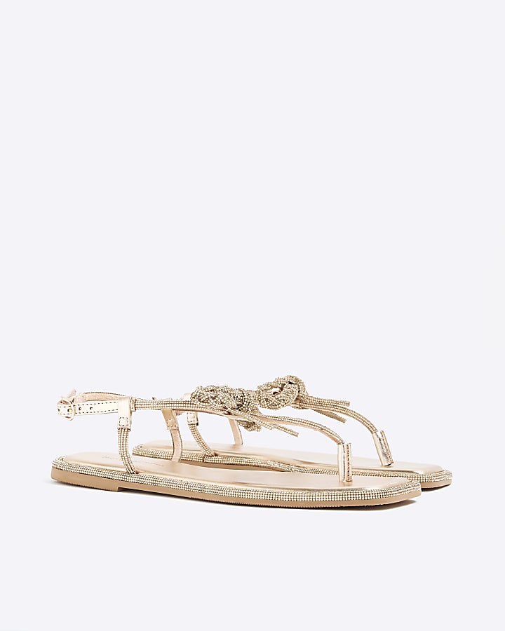 Rose Gold Embellished Bow Toepost Sandal